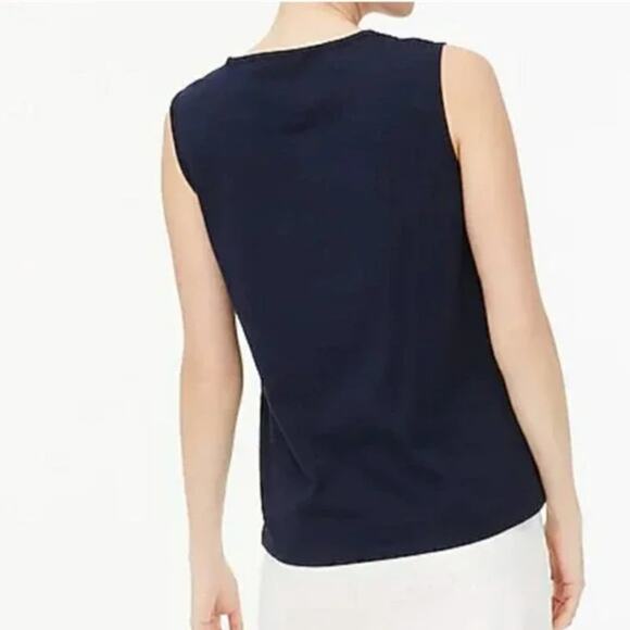 2/$30 J. Crew Embroidered Yoke Cotton Tank Top Navy Blue Floral Size S - Picture 2 of 13